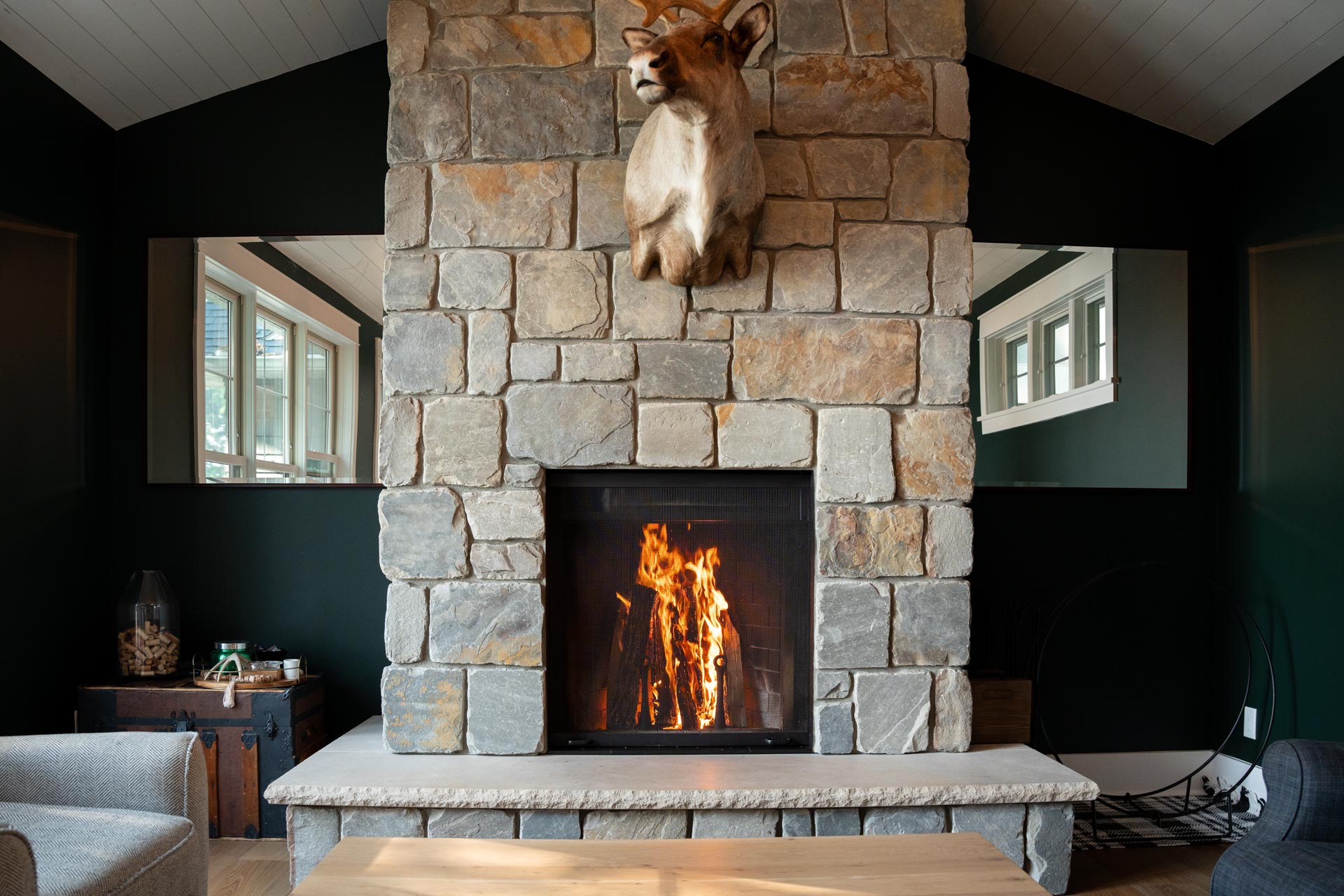 Indoor Wood Stone Fireplace
